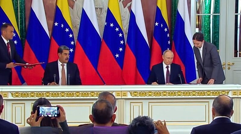 Putin ratifica un acuerdo integral con Maduro que busca contrarrestar la influencia occidental y fortalecer la cooperación energética, militar y financiera entre ambas naciones.